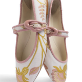 Larroudé by Markarian: Verona Ballet Flat Mist Floral Brocade