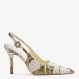 Larroudé by Markarian: Carine Pump Gold Floral Jacquard