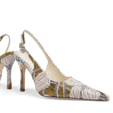 Larroudé by Markarian: Carine Pump Gold Floral Jacquard