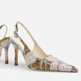 Larroudé by Markarian: Carine Pump Gold Floral Jacquard