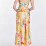 Loretta Yellow Printed Satin Midi Dress