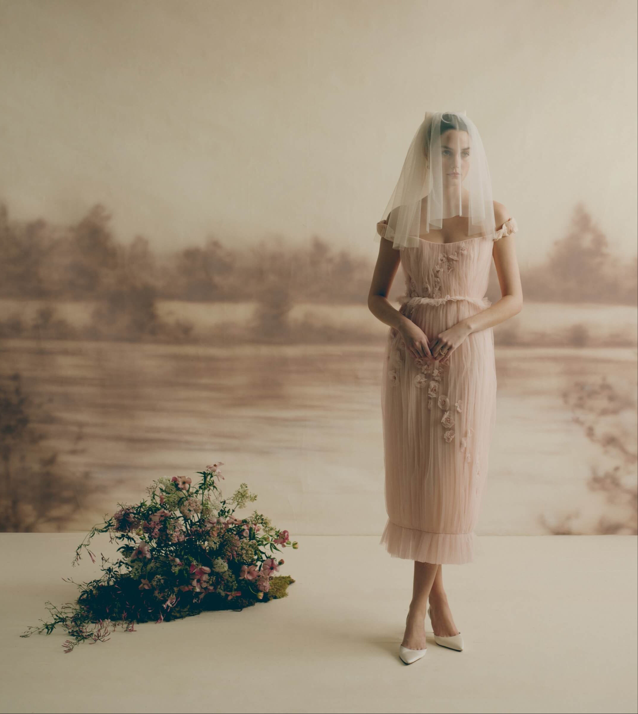 Peony Blush Floral Tulle Midi Dress