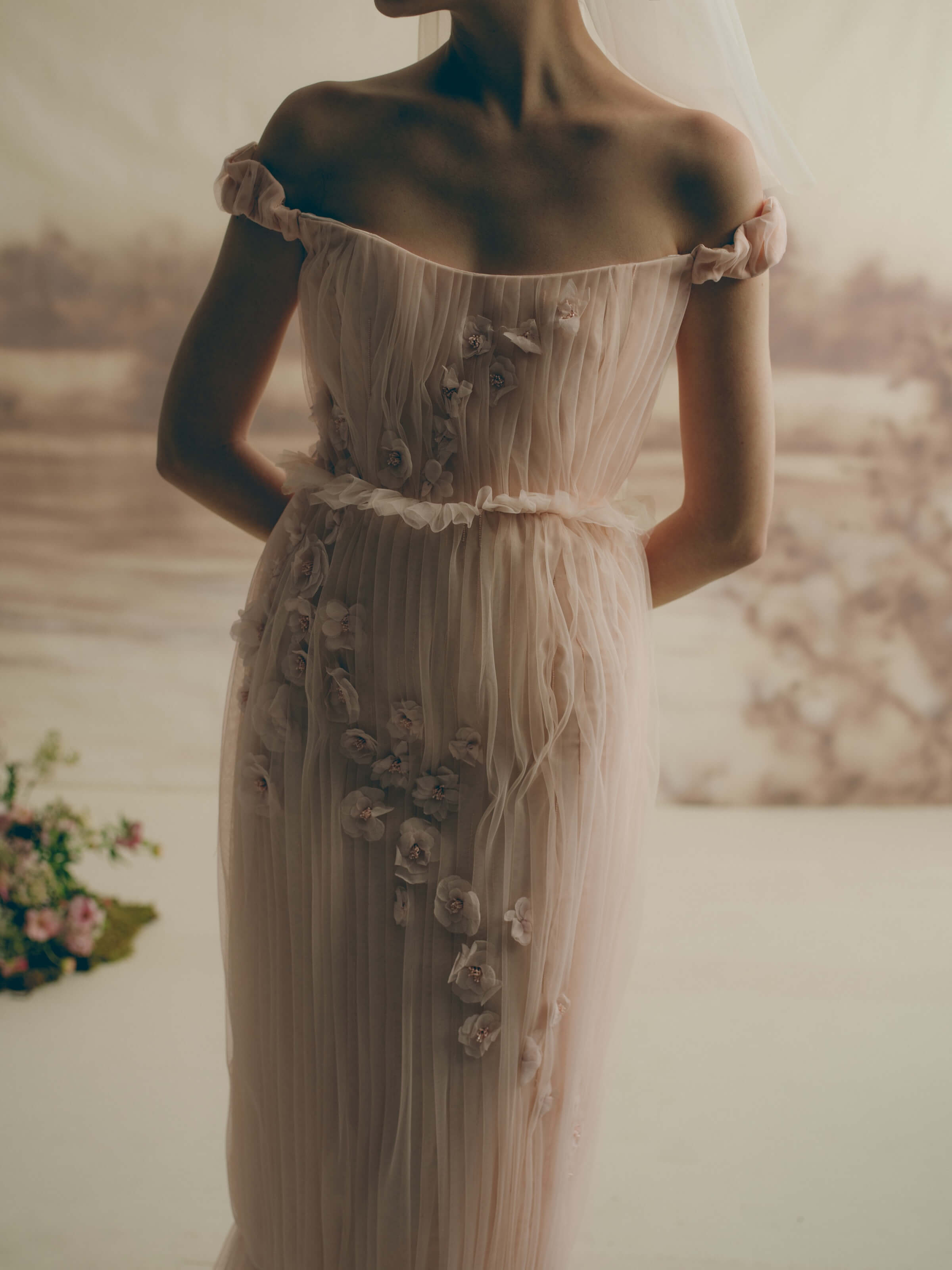 Peony Blush Floral Tulle Midi Dress