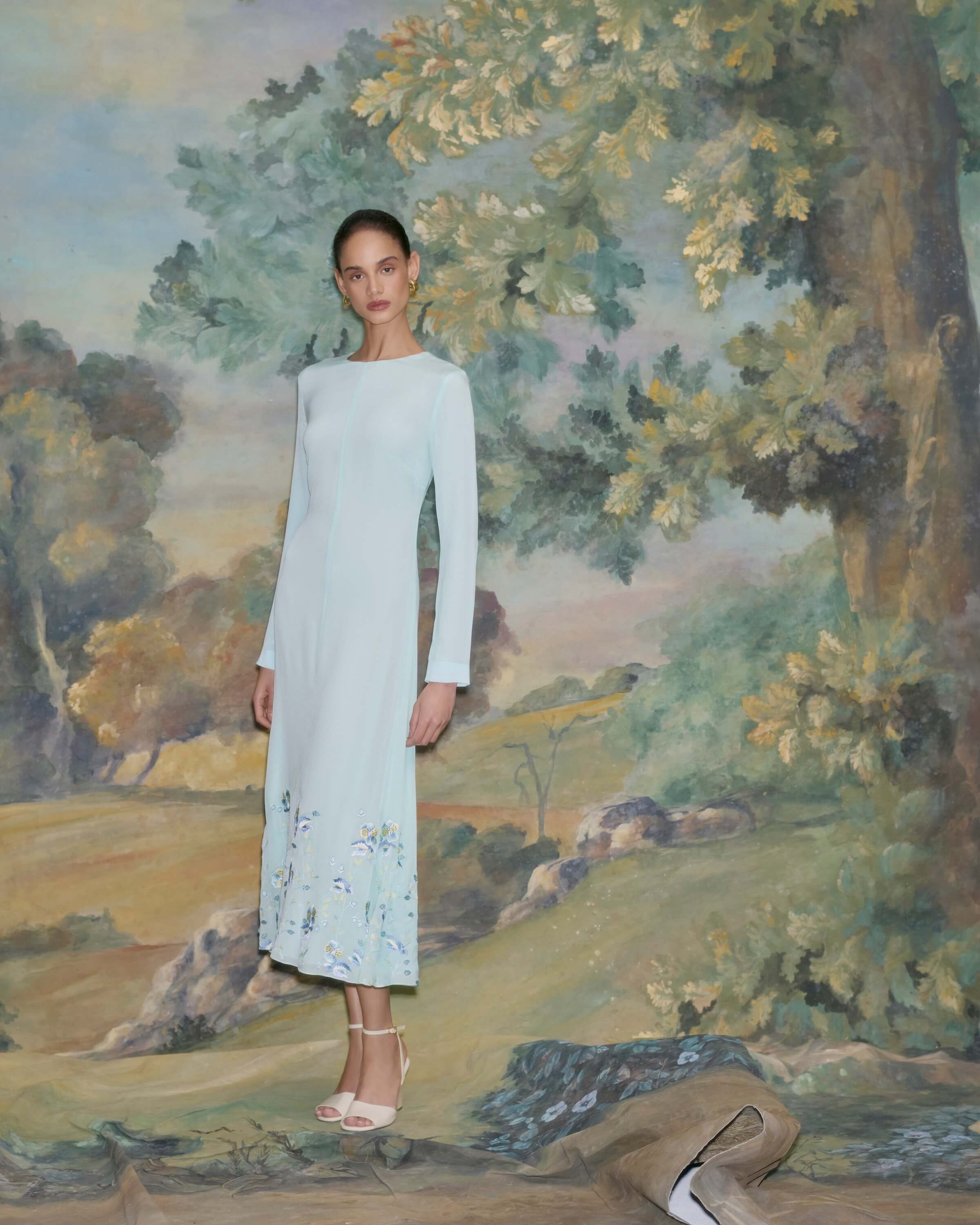 Elsie Light Blue Pansy Midi Dress