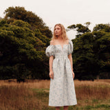 Lillian Cornflower And Mint Brocade Midi Dress