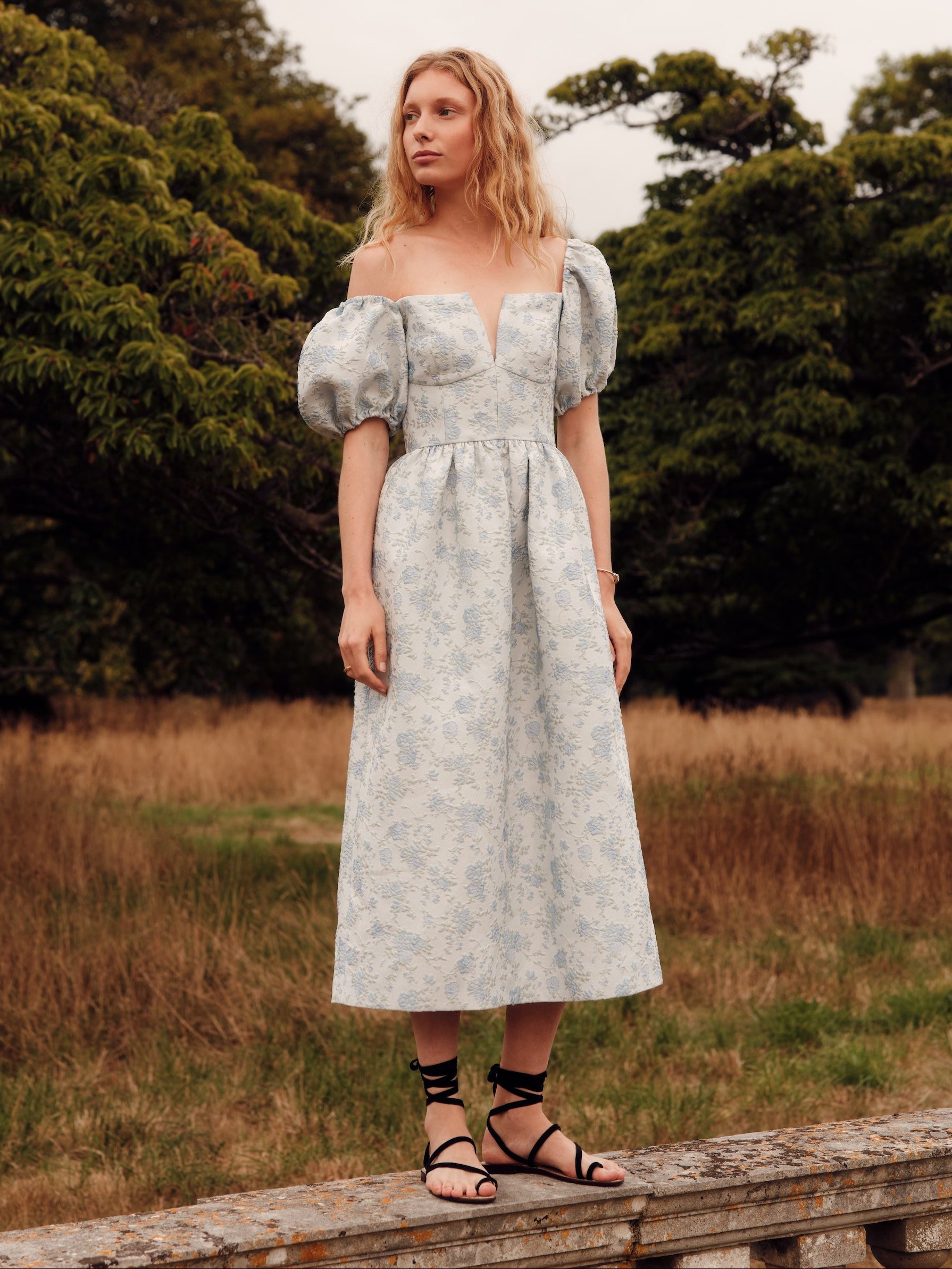 Gilda Cornflower And Mint Brocade Gown – Markarian