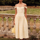 Giorgie Lemon Textured Stripe Midi Dress