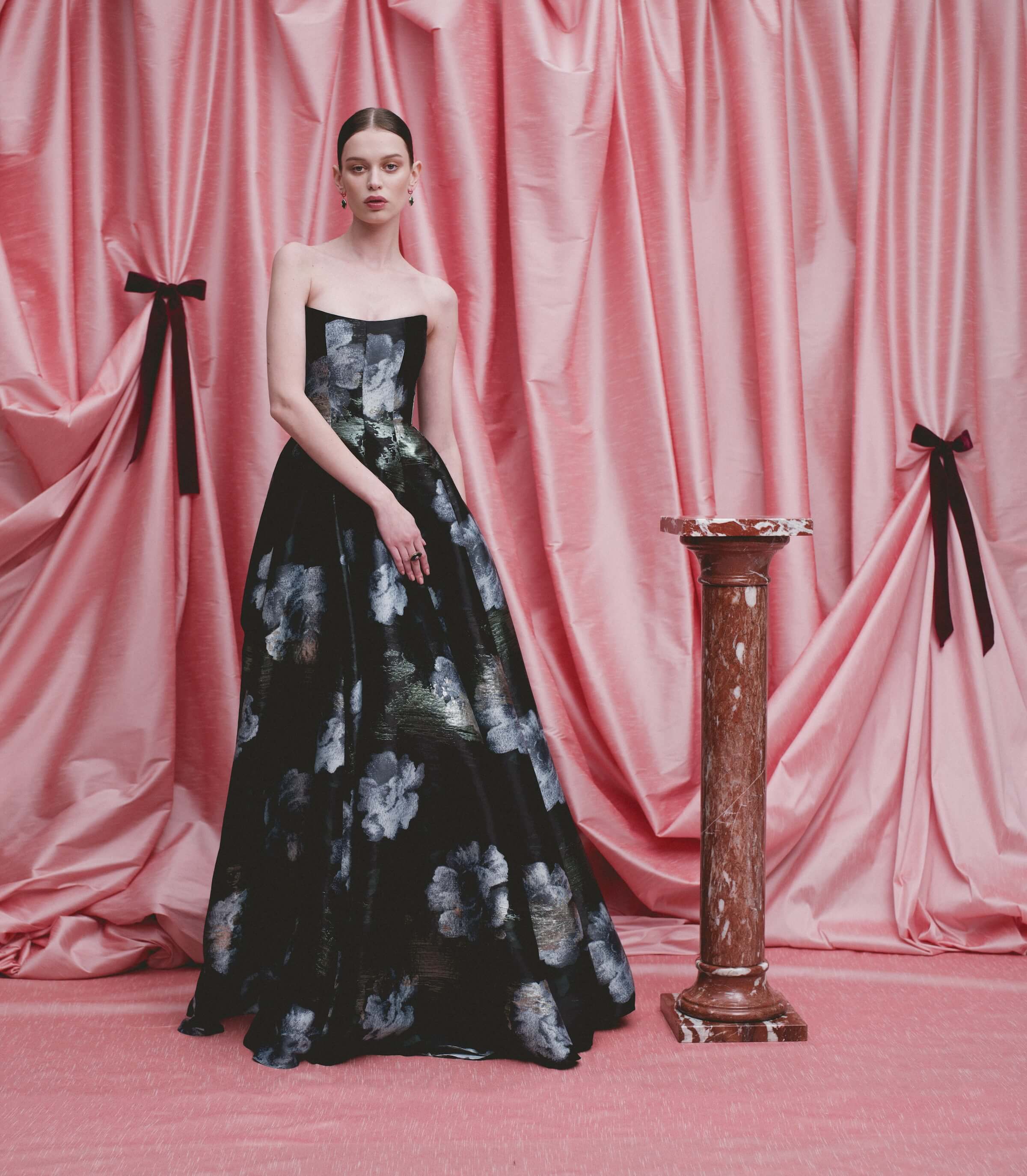 Laila Metallic Watercolor Floral Brocade Gown