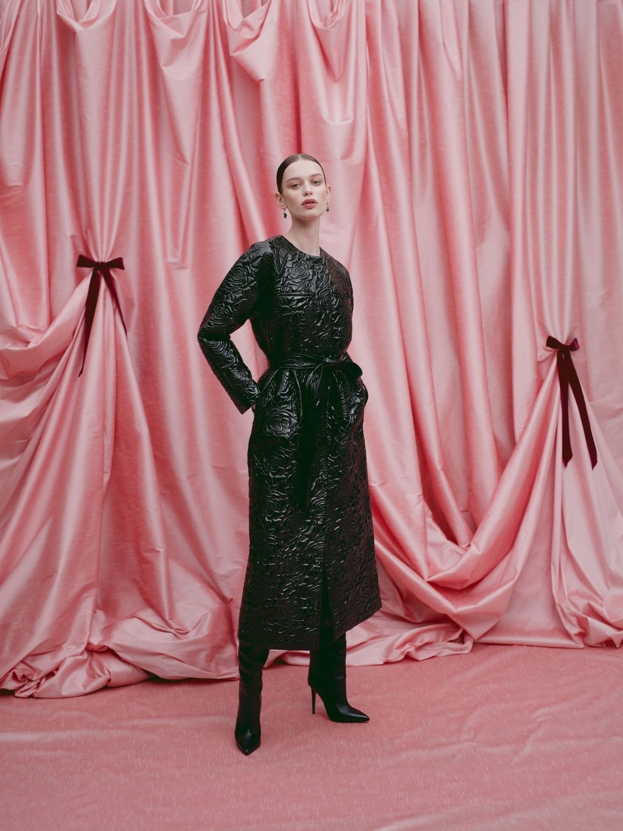 Briallen Black Rose Quilted Coat