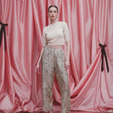 Lune Black Floral Printed Twill Cropped Pant