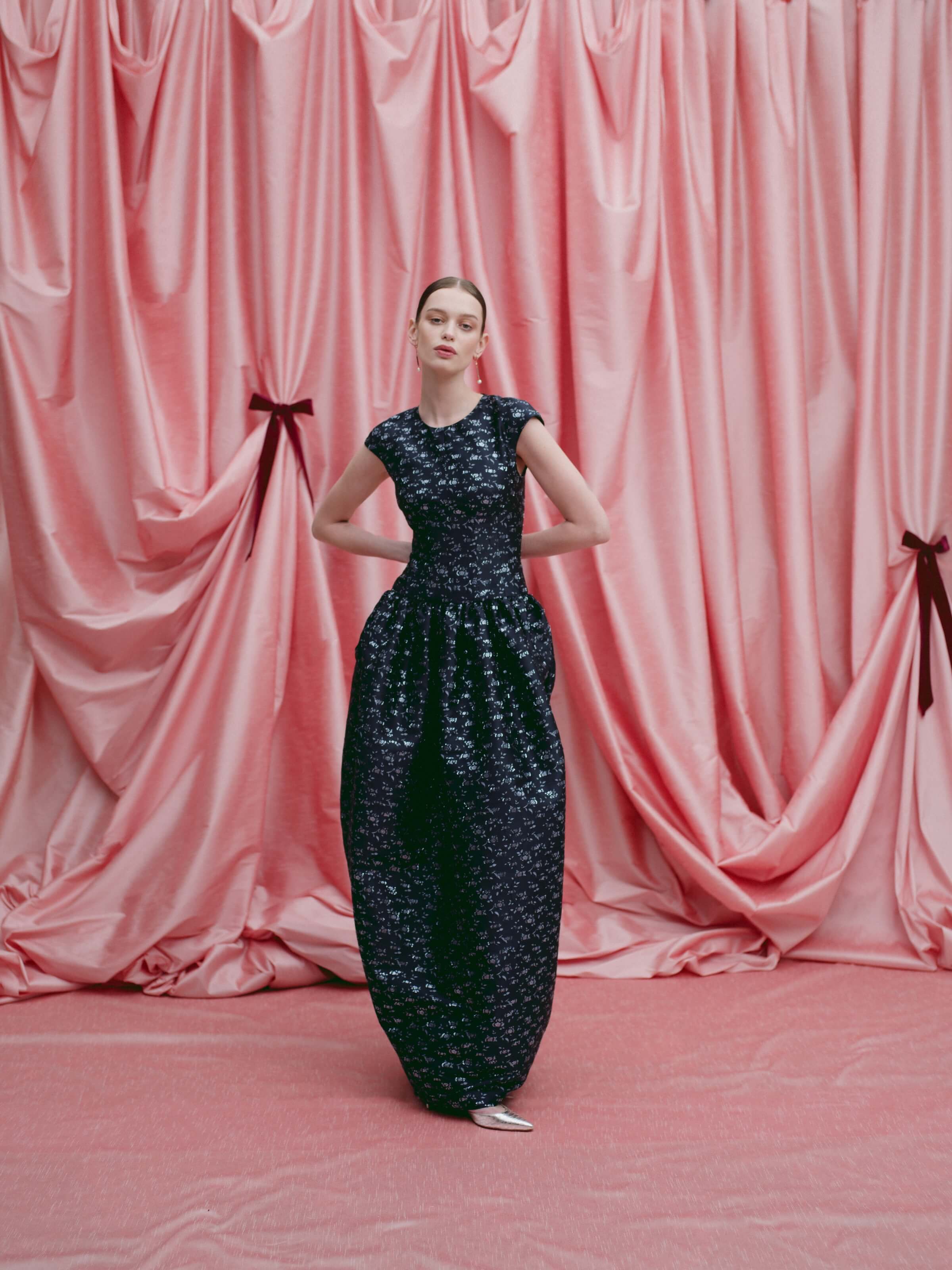 Ballade Navy Floral Brocade Gown