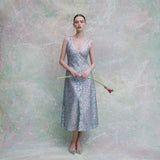 Odette Blue Iridescent Paillette Midi Dress