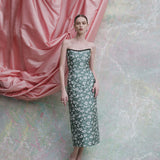 Lana Green and White Floral Brocade Midi Dress