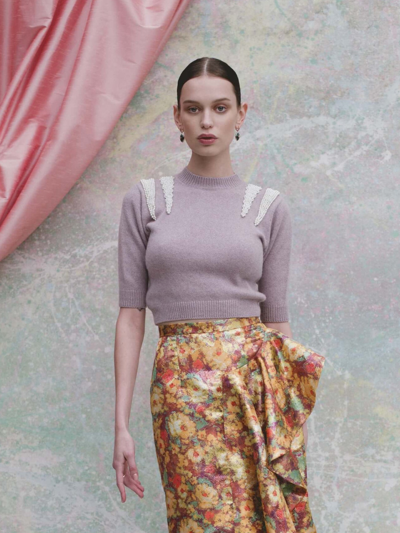 Posy Lavender Pearl Patch Cashmere Sweater