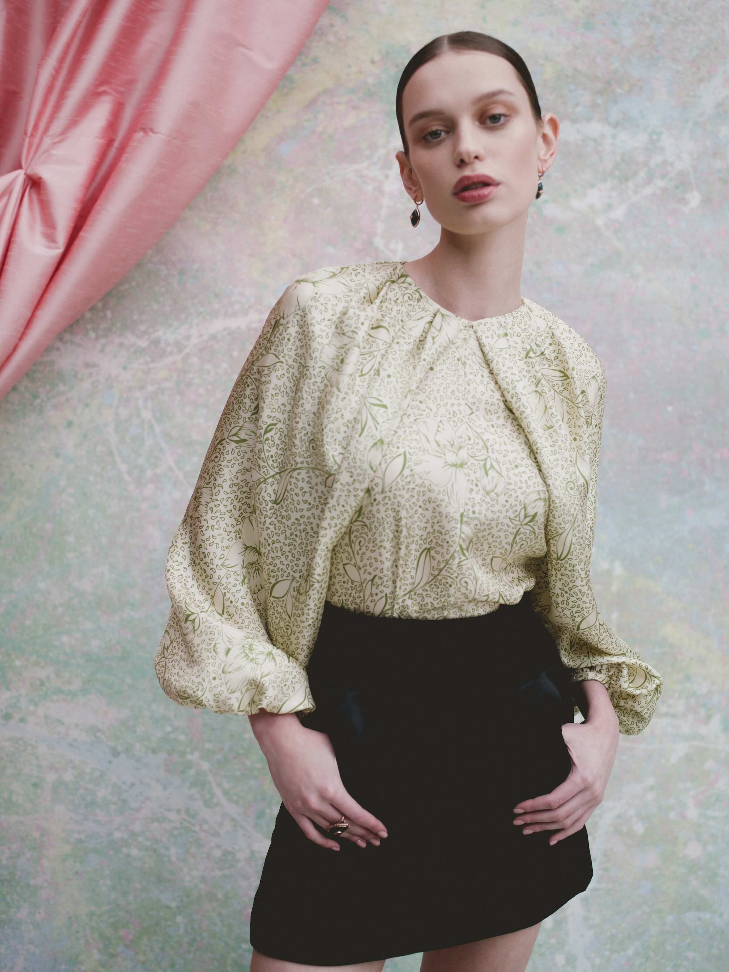 Lea Green Floral Printed Twill Blouse