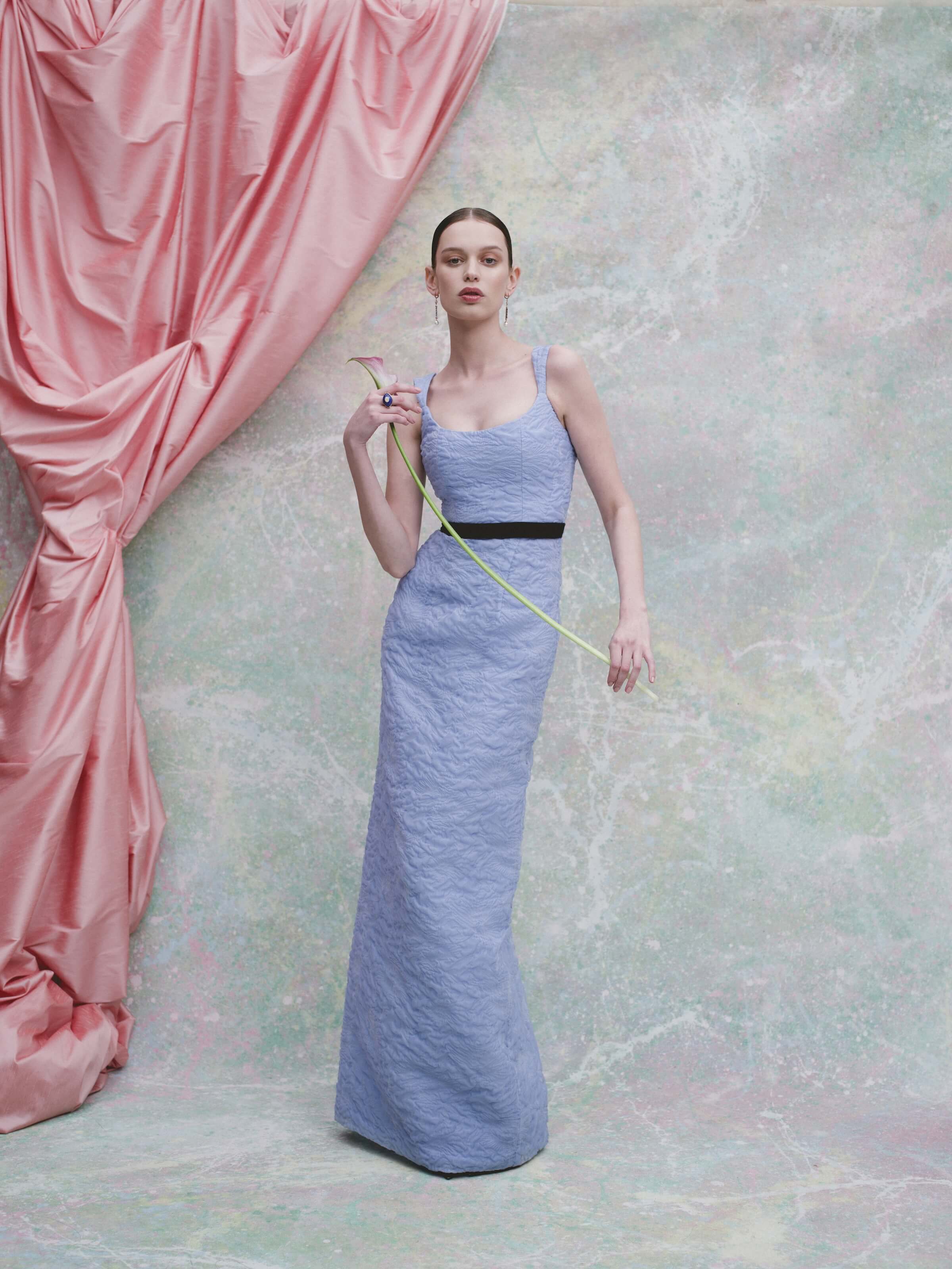 Robin Powder Blue Floral Cloque Gown
