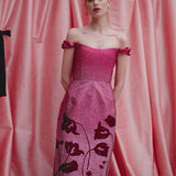 Amina Metallic Pink Floral Ombre Midi Dress