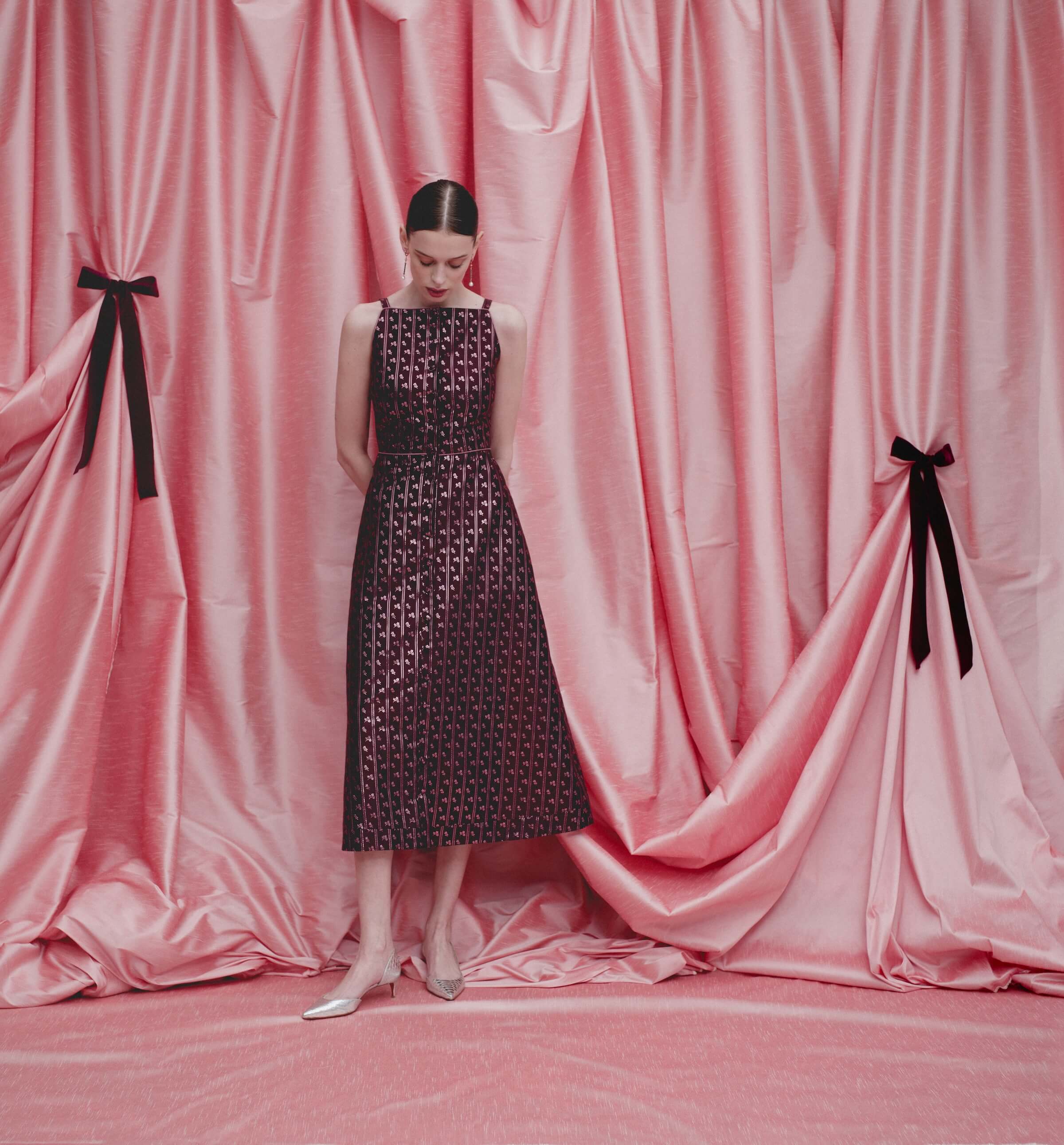 Minette Burgundy Floral Stripe Midi Dress