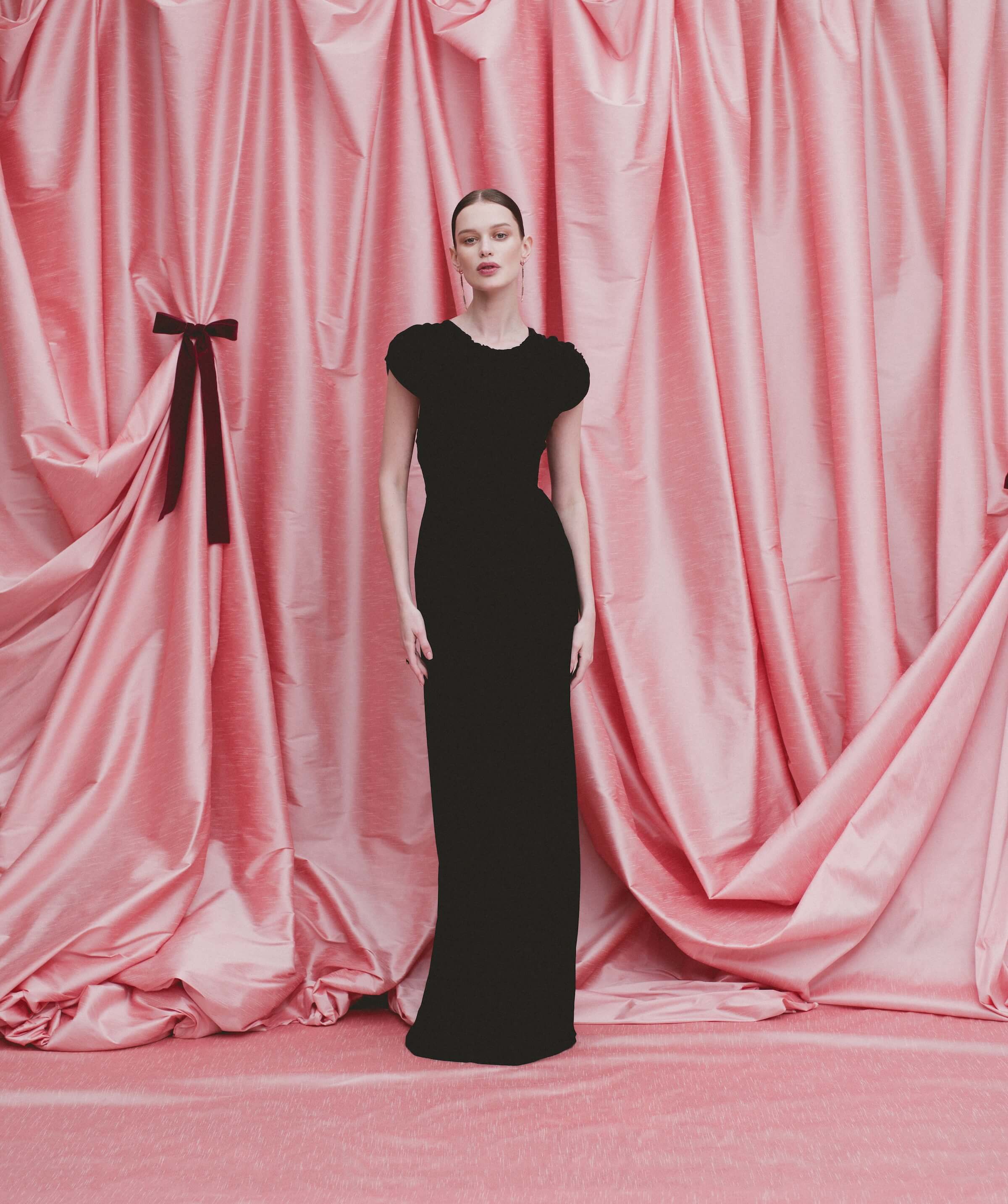 Vesper Black Velvet Gown With Shawl And Train