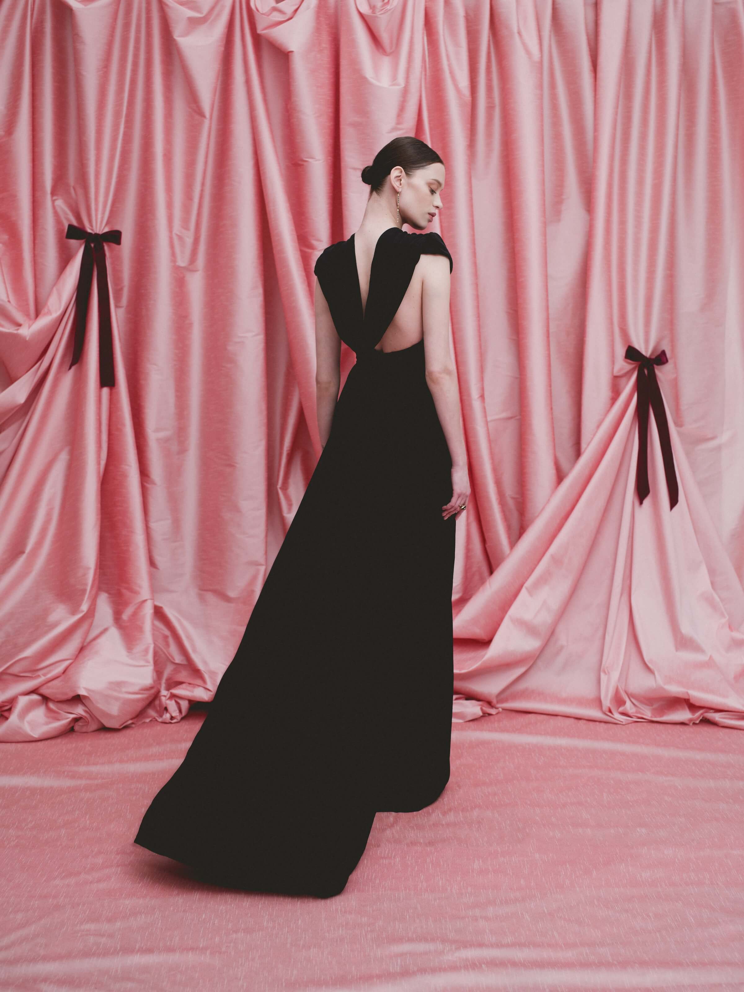 Vesper Black Velvet Gown With Shawl And Train