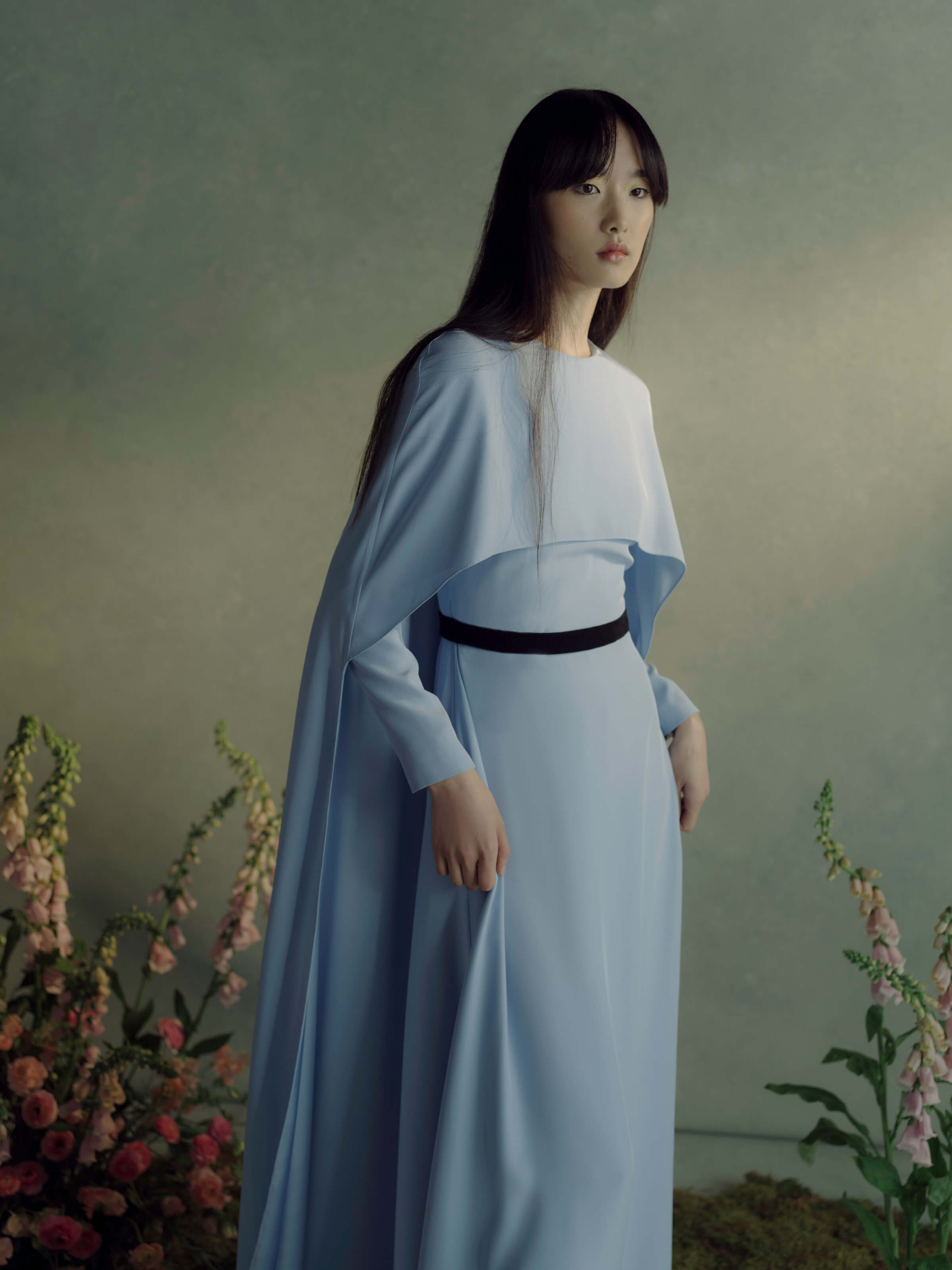 Natasha Powder Blue Cape Gown