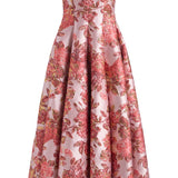 Rousseau Pink Metallic Floral Strapless Midi Dress