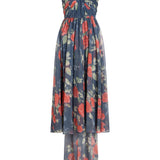 Erica Red Bloom Chiffon Midi Dress