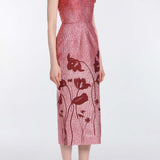 Amina Metallic Pink Floral Ombre Midi Dress