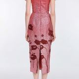 Amina Metallic Pink Floral Ombre Midi Dress