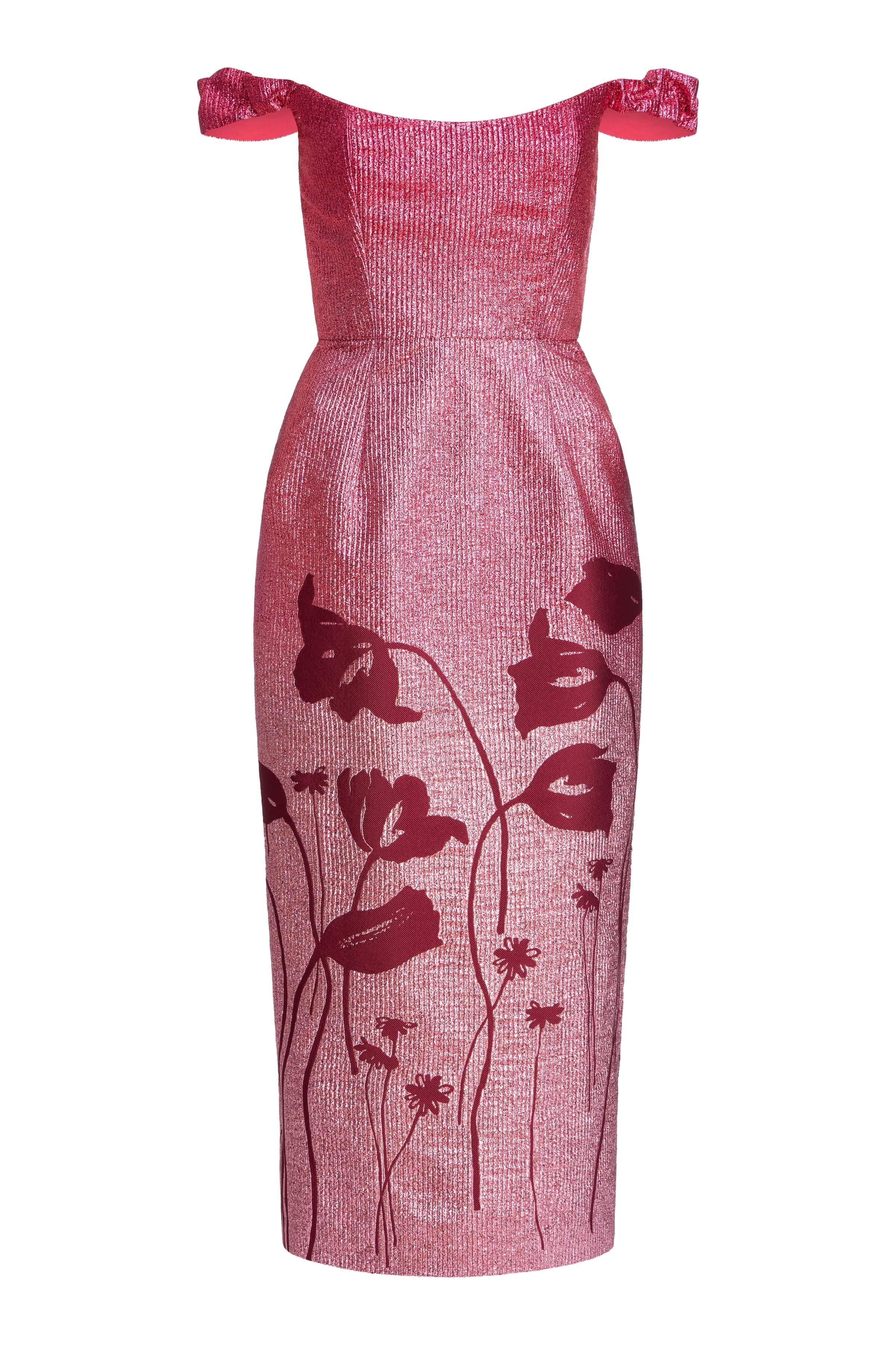 Amina Metallic Pink Floral Ombre Midi Dress