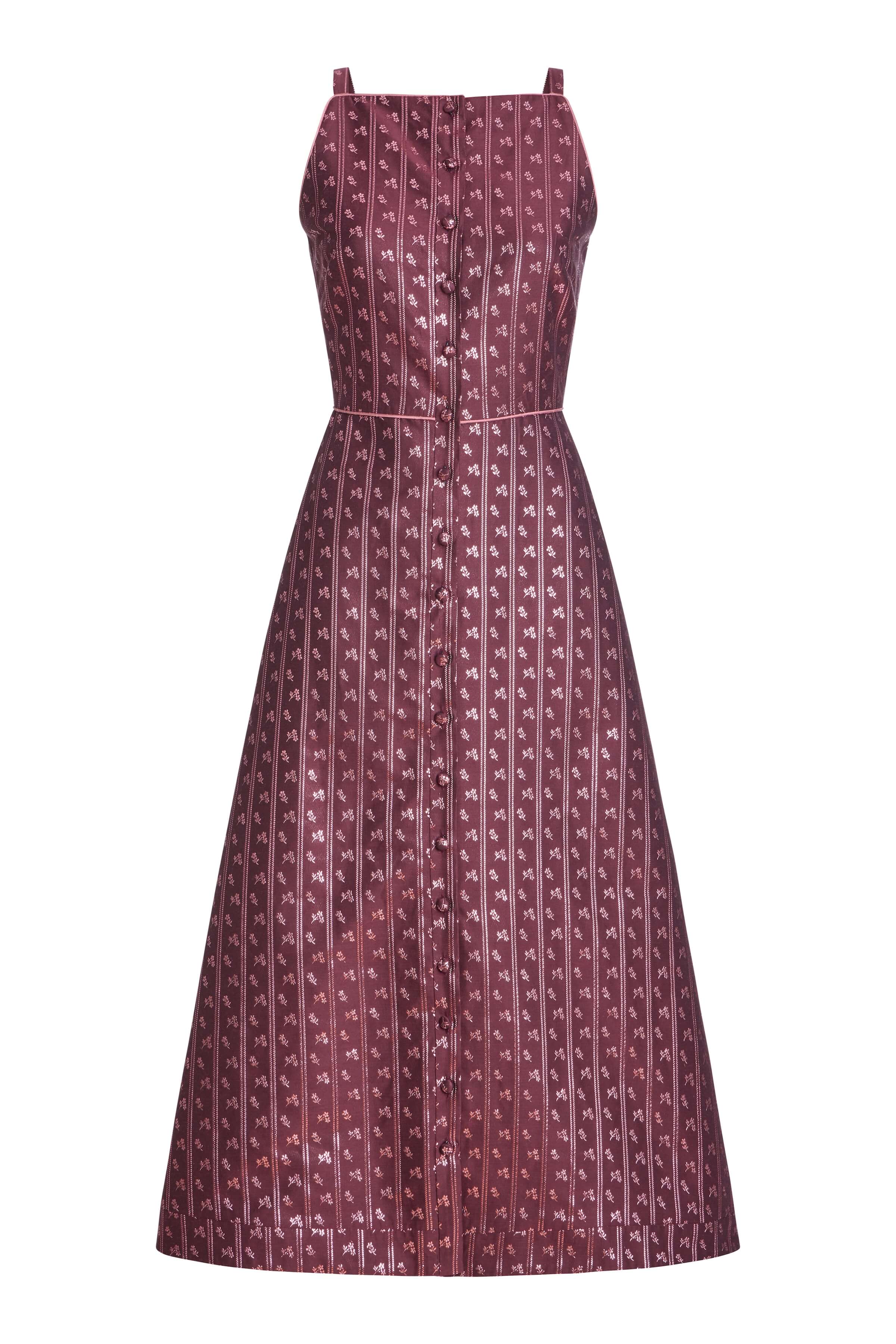 Minette Burgundy Floral Stripe Midi Dress
