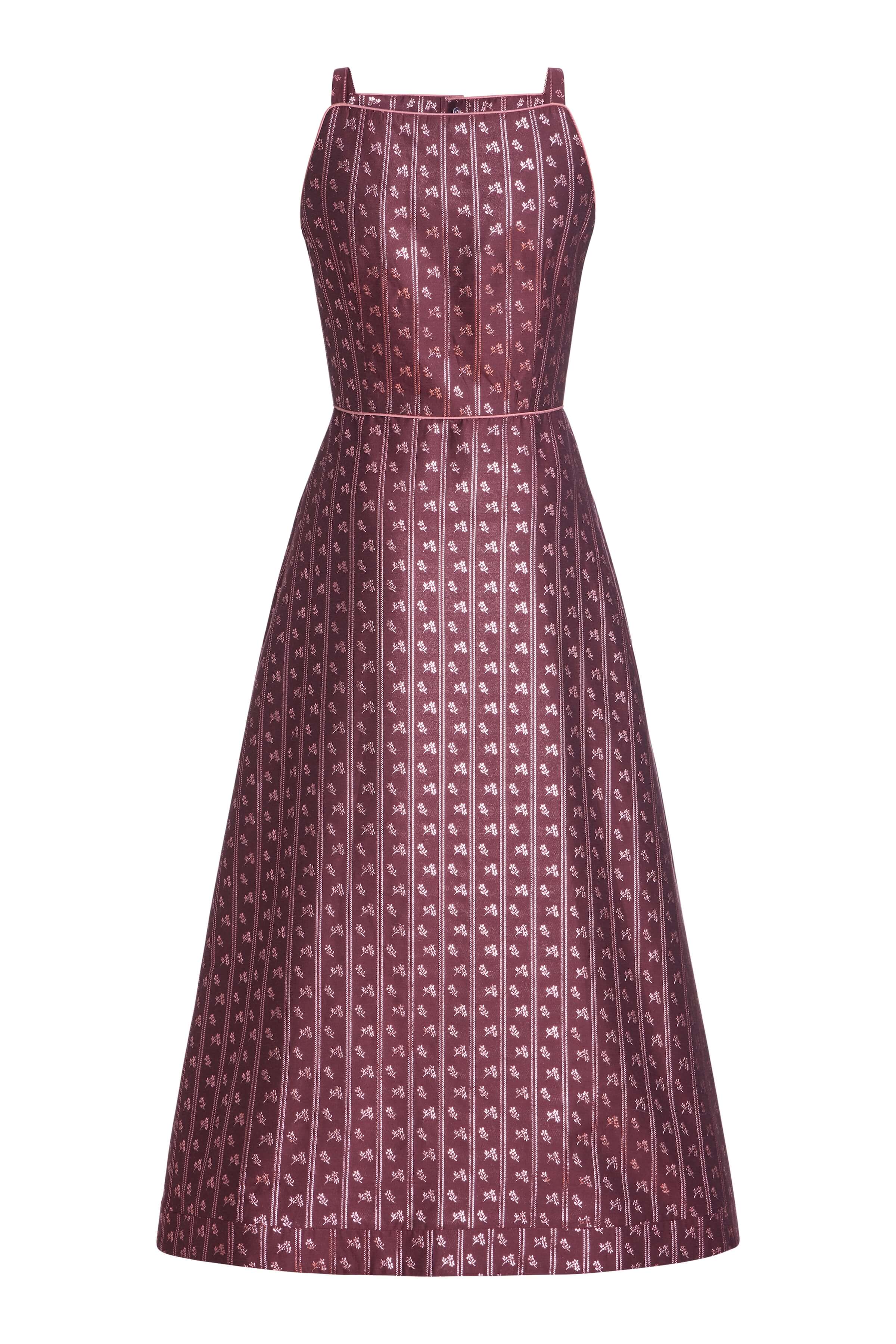 Minette Burgundy Floral Stripe Midi Dress