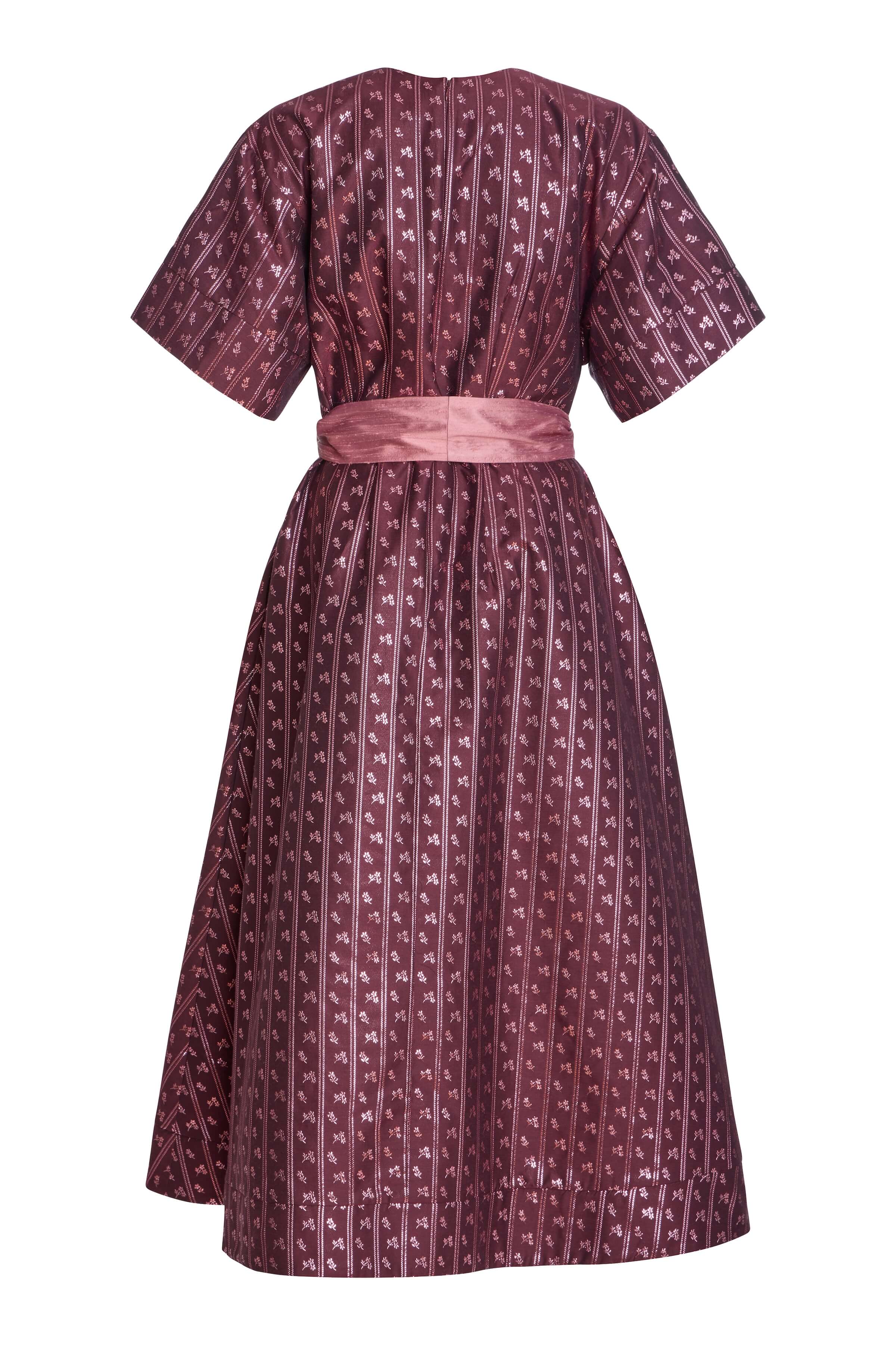 Lutetia Burgundy Floral Stripe Midi Dress