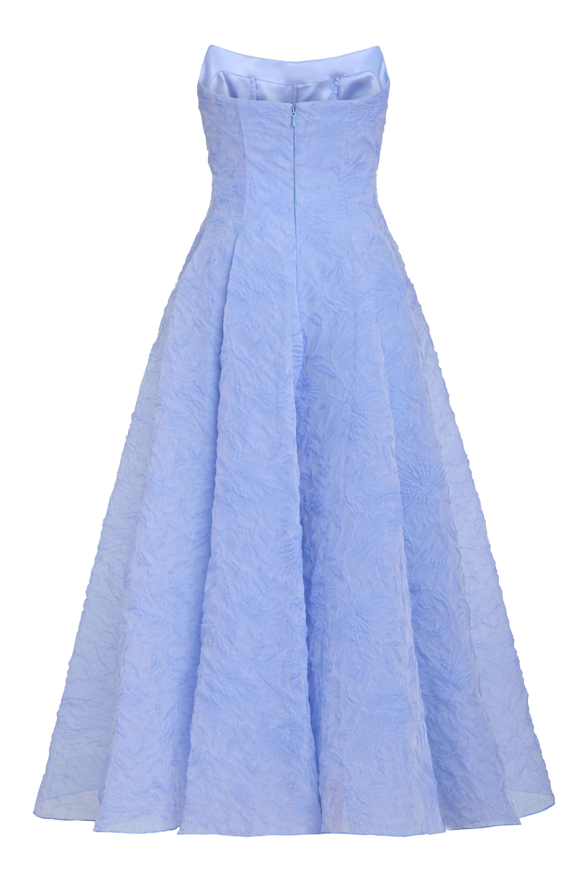 Rousseau Powder Blue Floral Cloque Midi Dress