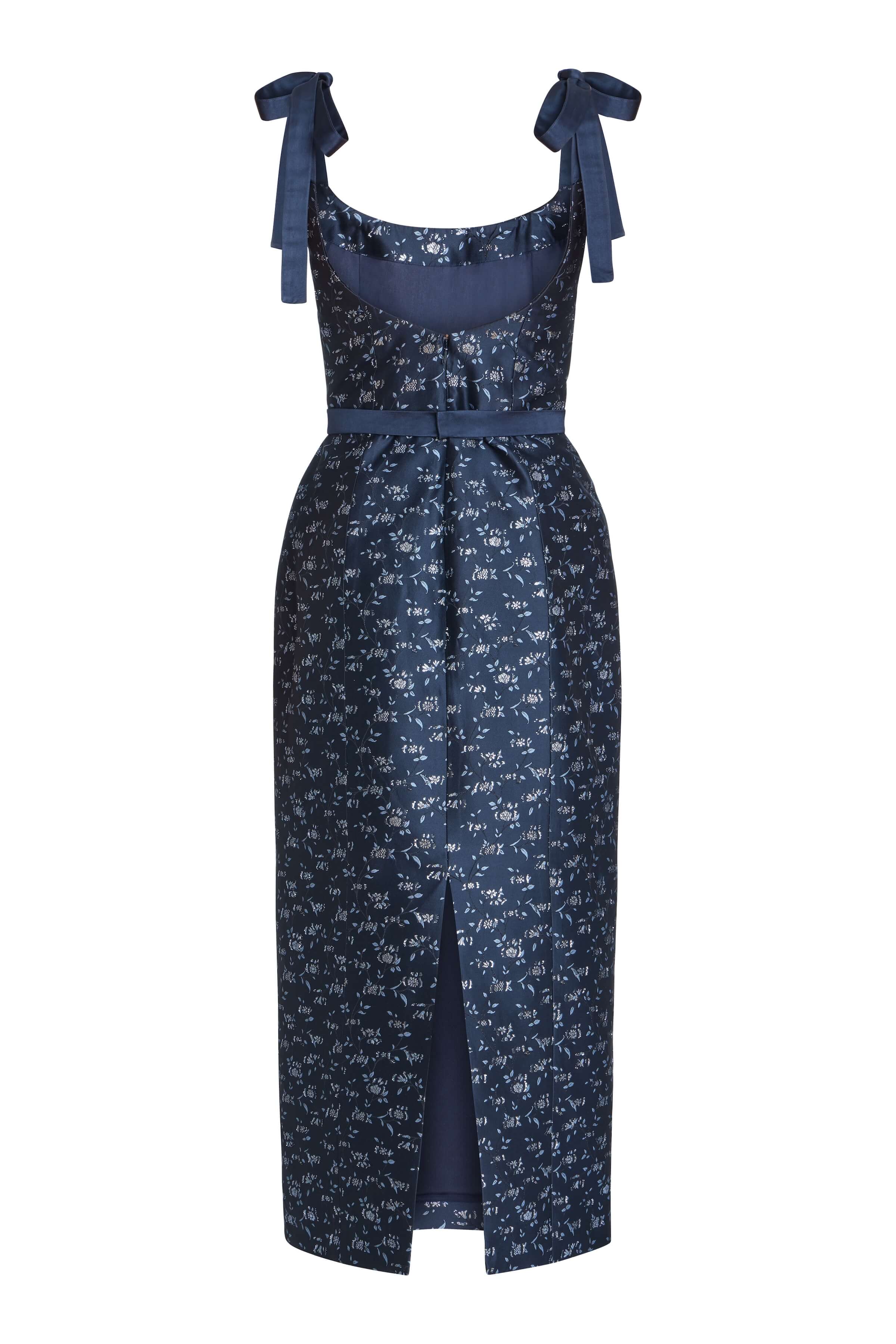 Acacia Navy Floral Brocade Corset Midi Dress