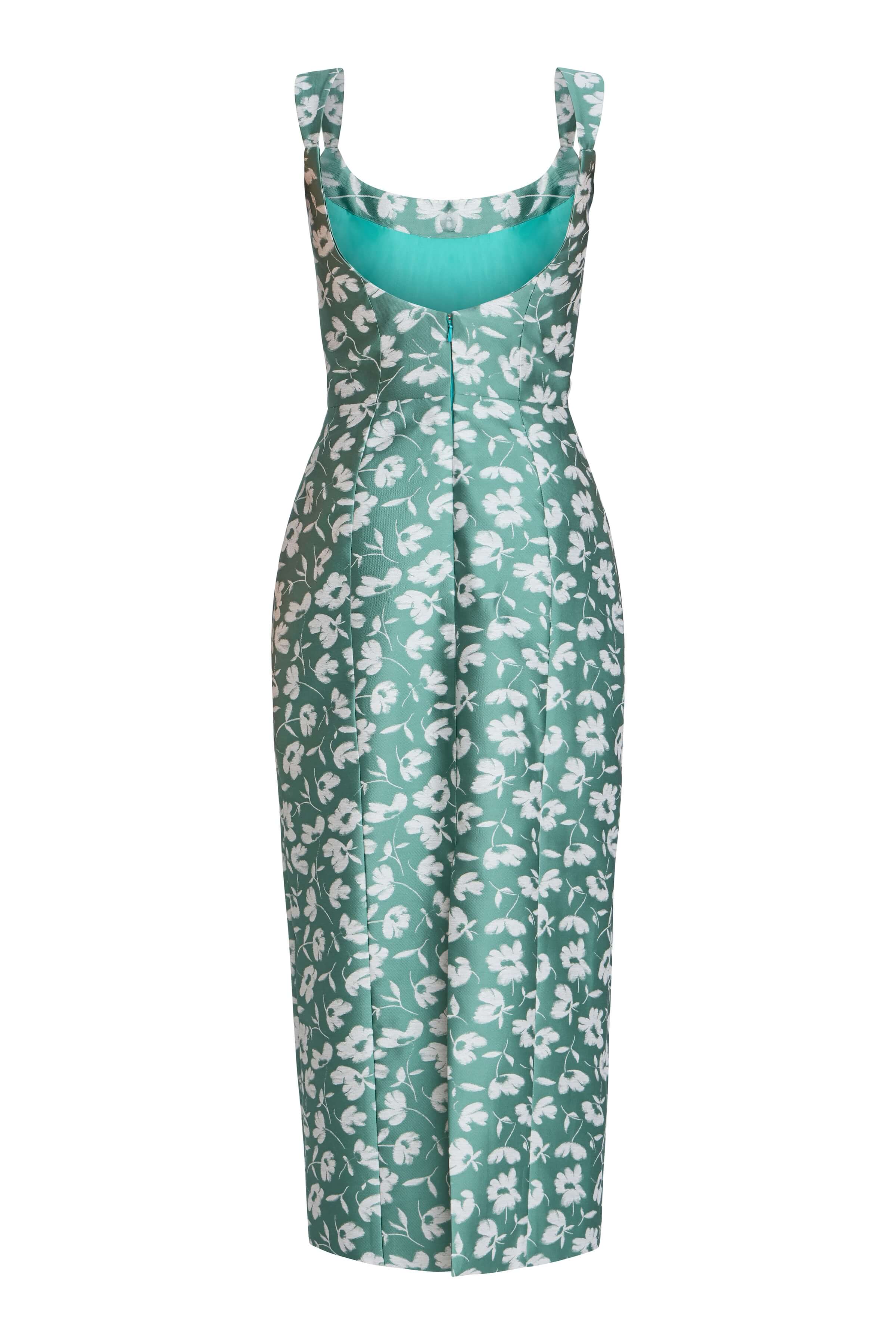 Numa Green and White Floral Brocade Corset Midi Dress