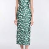 Lana Green and White Floral Brocade Midi Dress