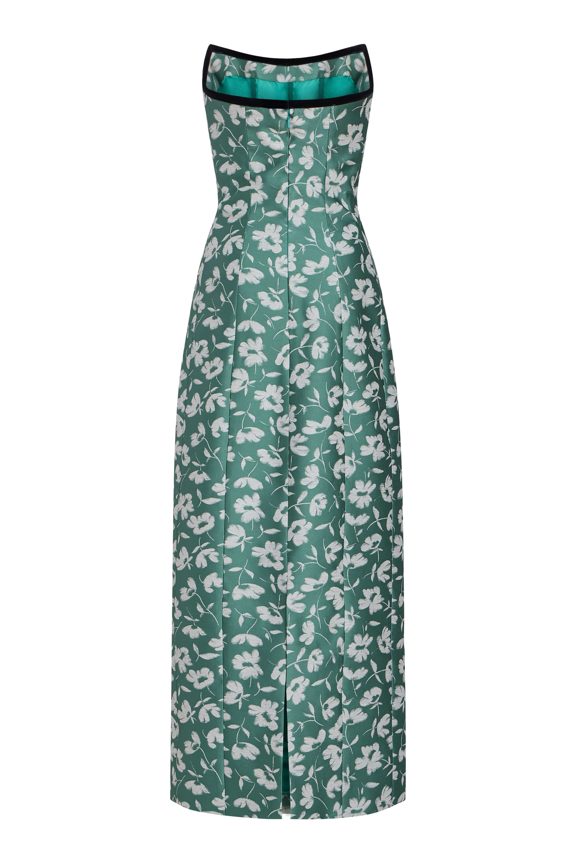Lana Green and White Floral Brocade Midi Dress