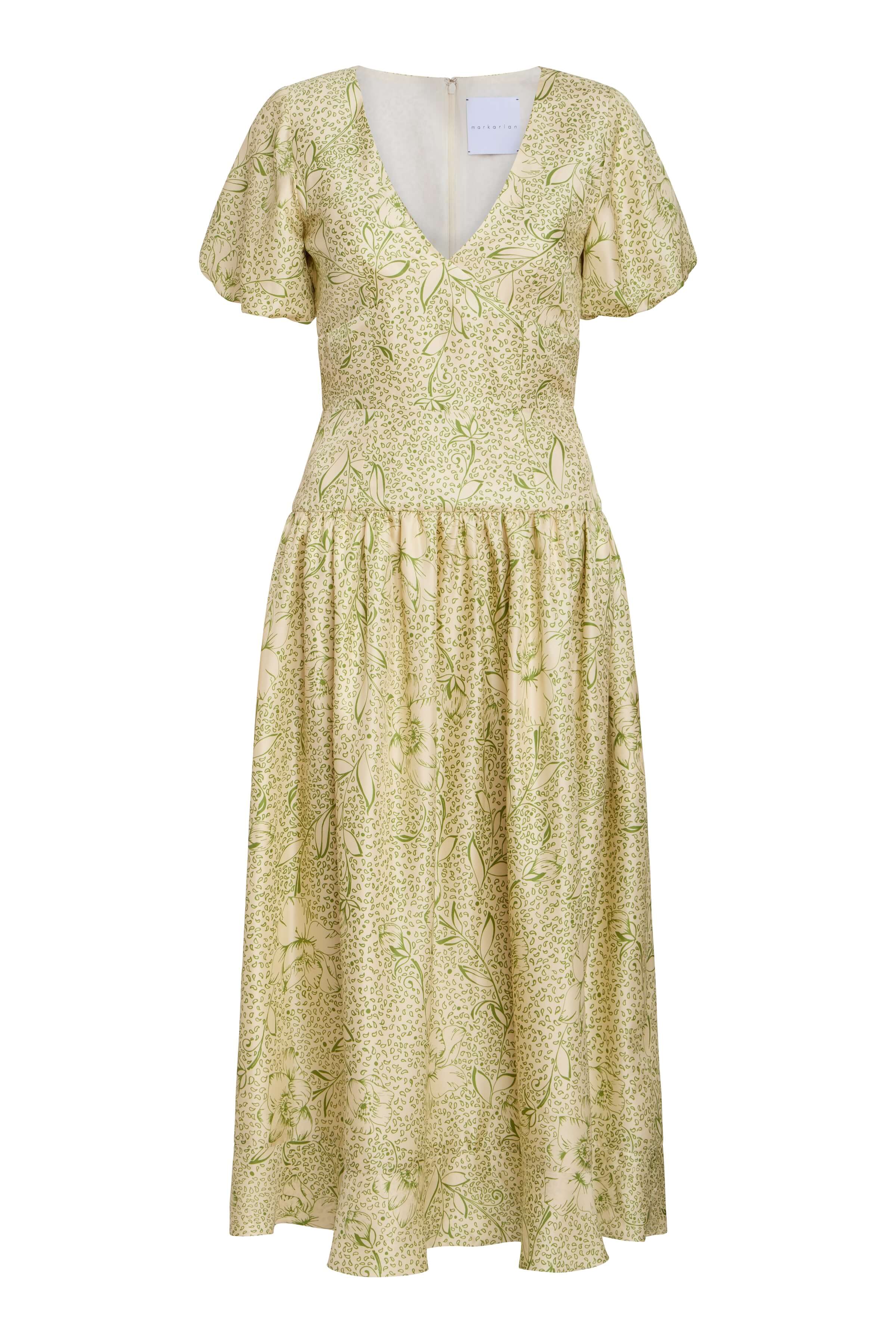 Roxane Green Floral Printed Twill Midi Dress