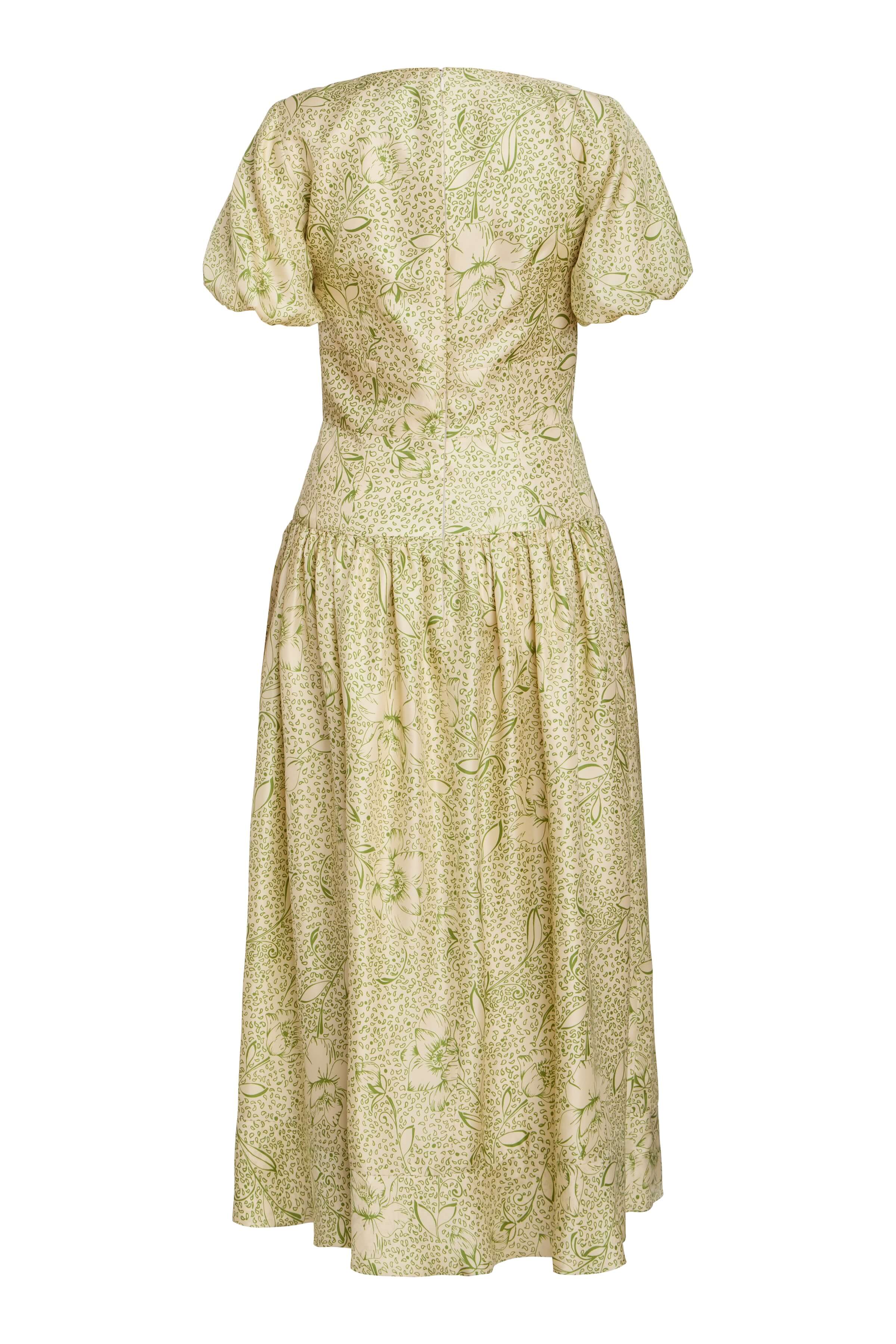 Roxane Green Floral Printed Twill Midi Dress