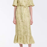 Ravello Green Floral Printed Twill Button Down Dress