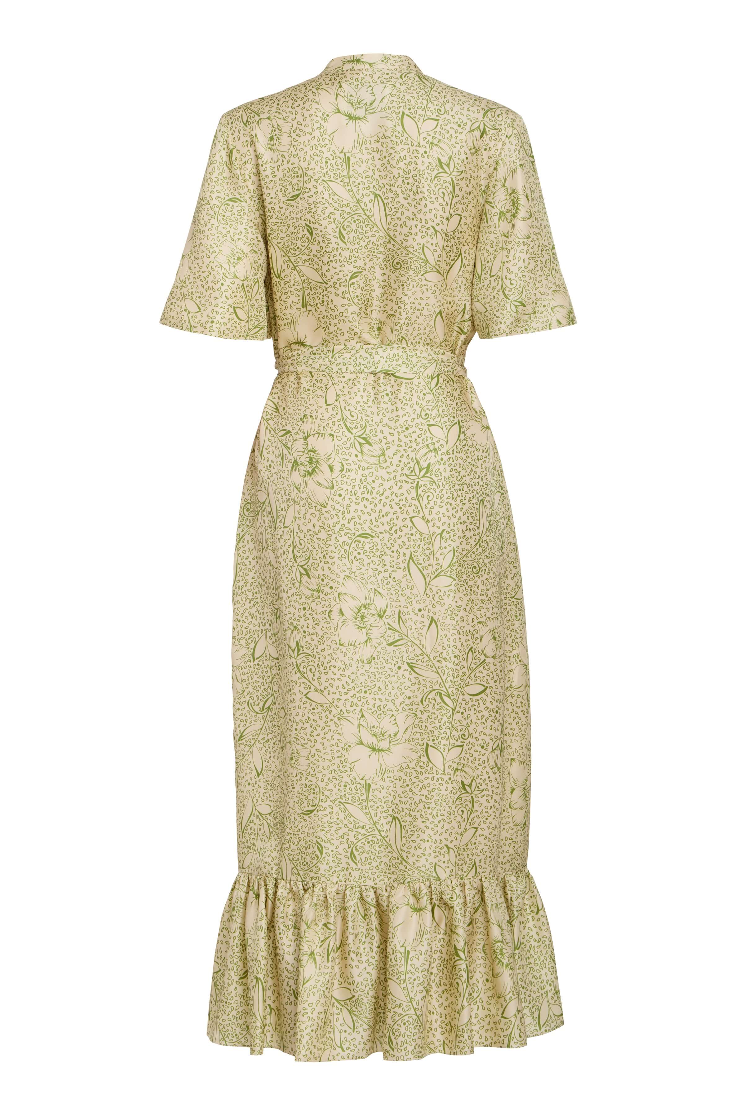 Ravello Green Floral Printed Twill Button Down Dress
