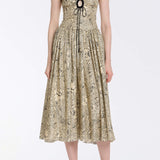 Penelope Black Floral Printed Twill Keyhole Midi Dress