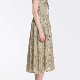 Penelope Black Floral Printed Twill Keyhole Midi Dress