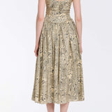 Penelope Black Floral Printed Twill Keyhole Midi Dress