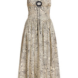 Penelope Black Floral Printed Twill Keyhole Midi Dress