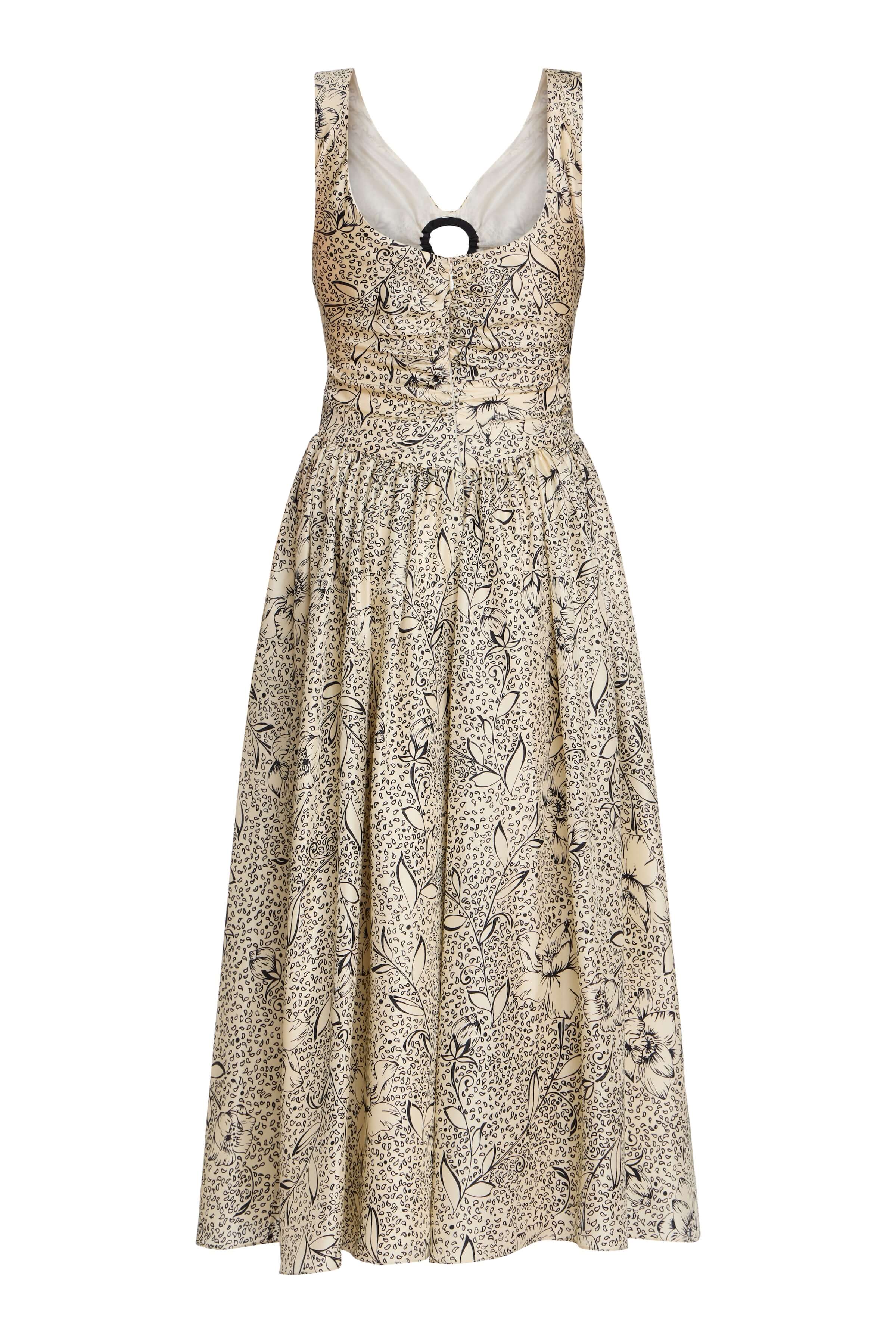 Penelope Black Floral Printed Twill Keyhole Midi Dress