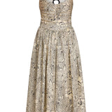 Penelope Black Floral Printed Twill Keyhole Midi Dress