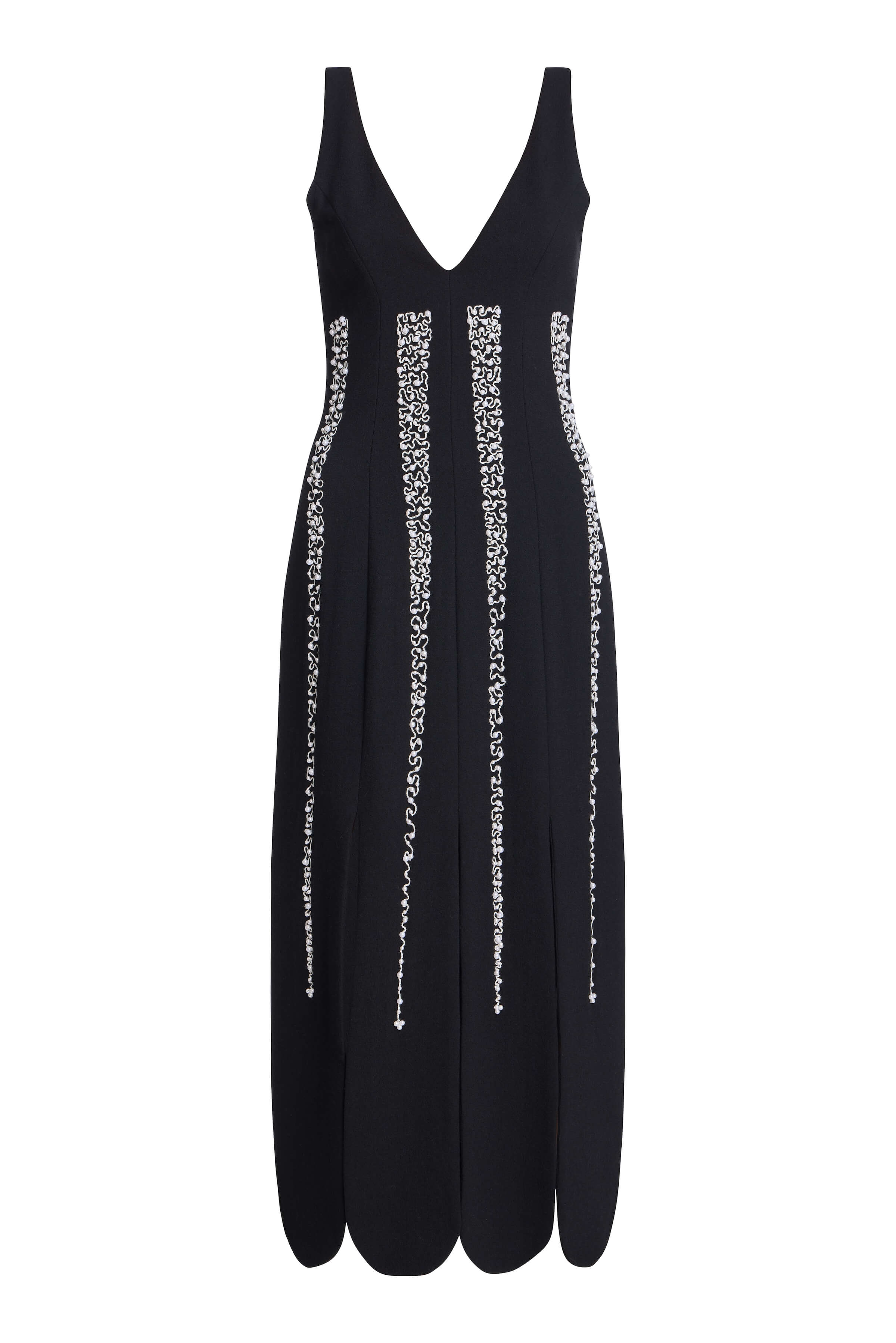 Brandy Pearl Stripe Embroidery Midi Dress