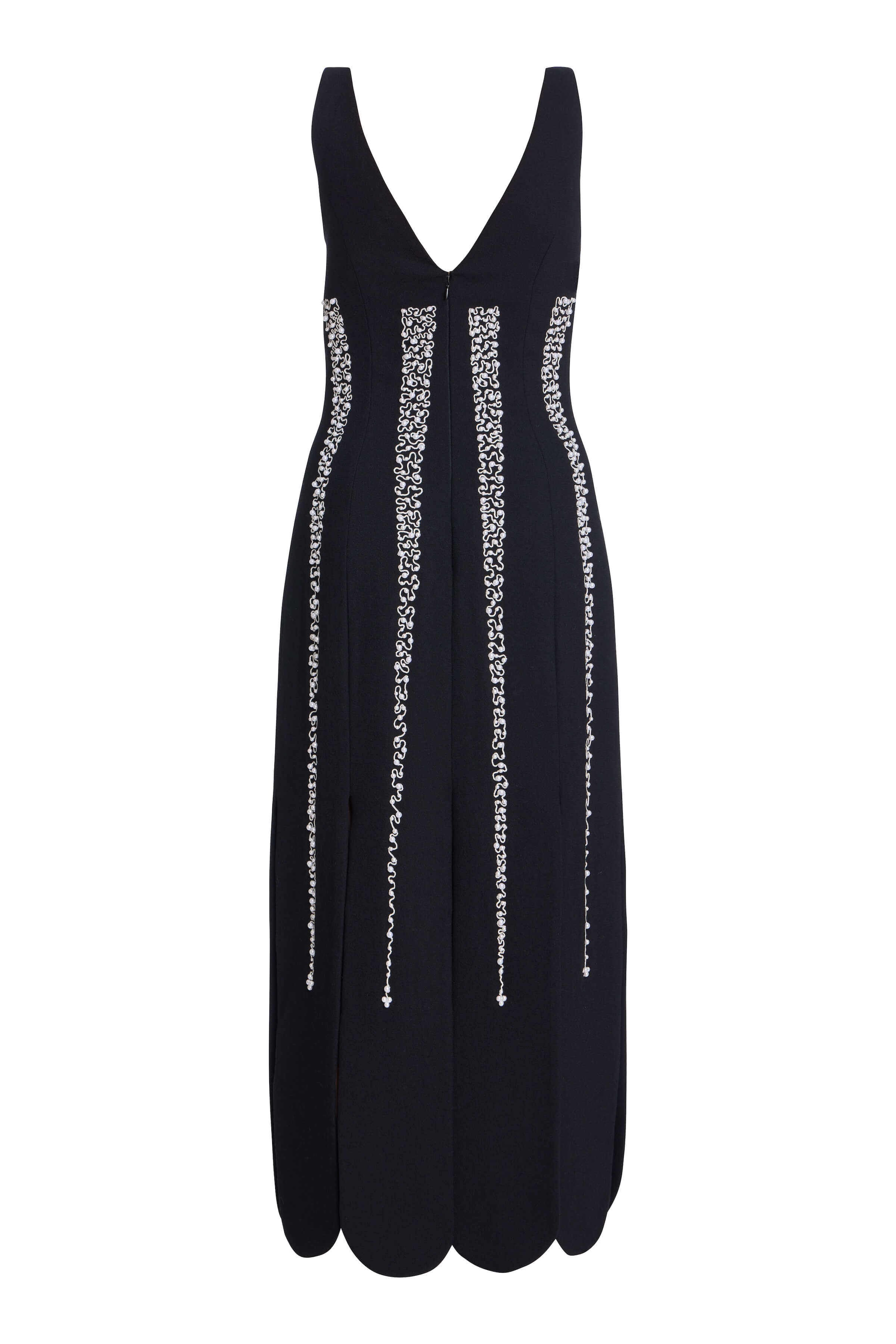 Brandy Pearl Stripe Embroidery Midi Dress